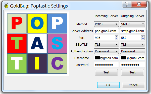 Abbildung: POPTASTIC Settings: Verschlüsselter Chat und verschlüsseltes E-Mail über für POP3 und IMAP 