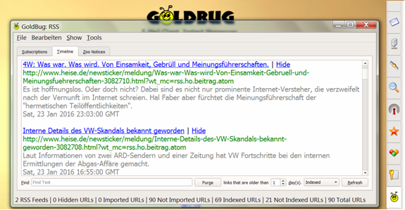 Abbildung: RSS-Feed-Reader zur Importierung von URLs in die URL-Datenbank/Websuche