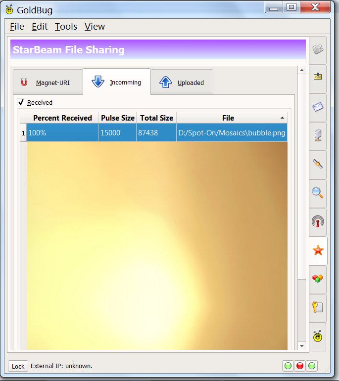 Abbildung: Starbeam-Dateitransfer - Eingehende Dateien