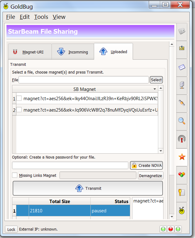 Abbildung: Starbeam-Dateitransfer: Upload von Dateien